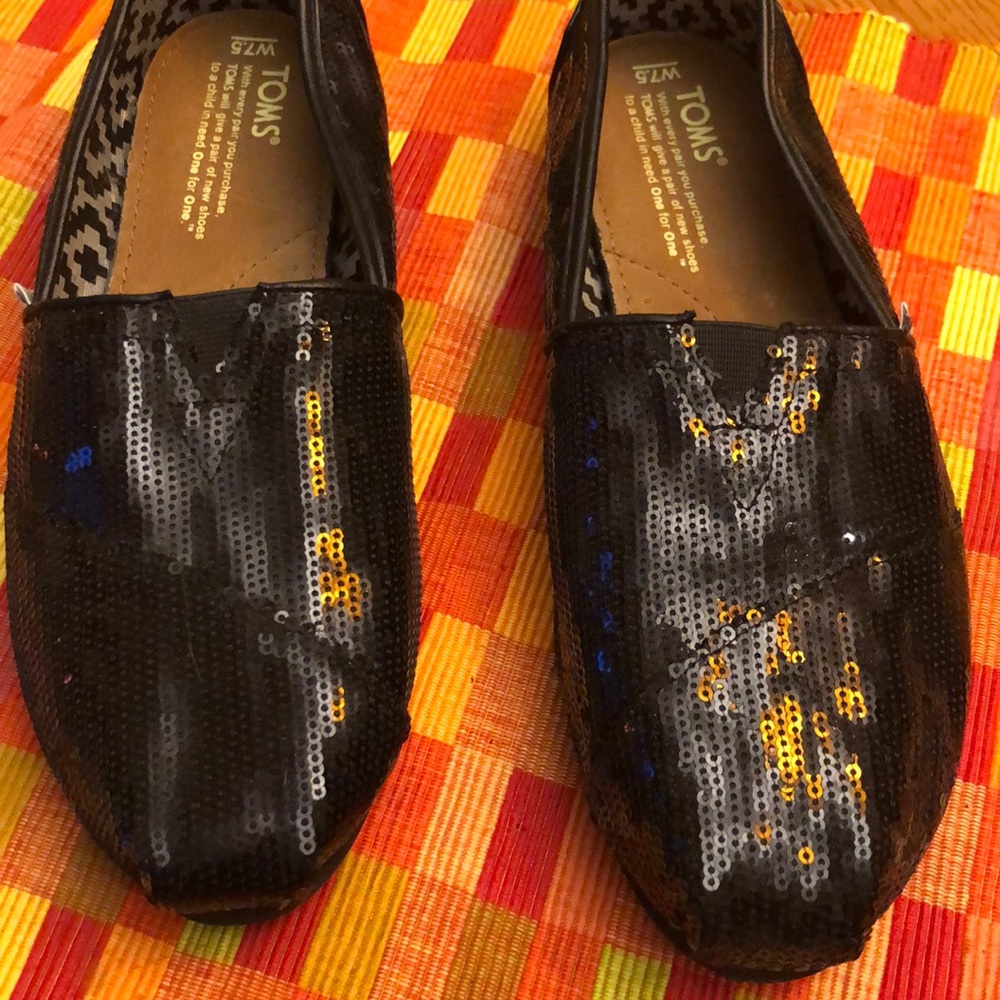 Toms Sequined Black Flats